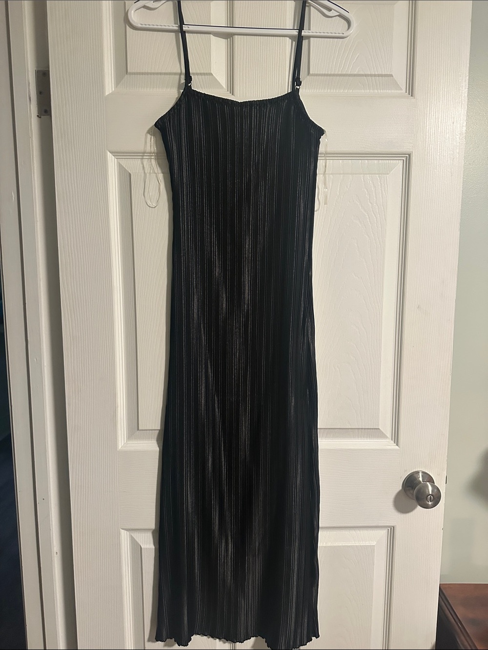 Petal & Pup Black Pleated Midi Slip Dress with Spaghetti Straps